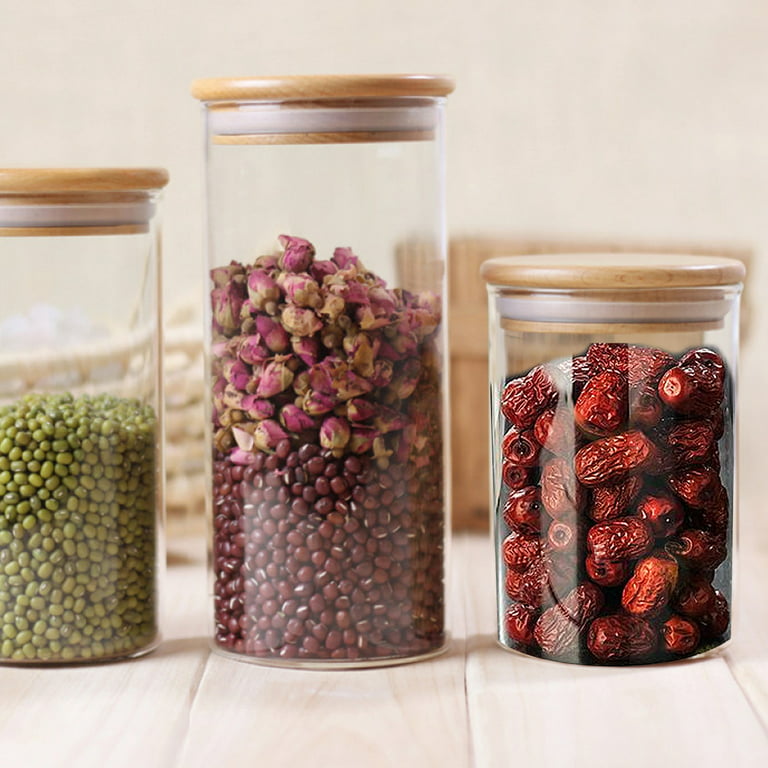 Airtight Glass Jars With Bamboo Spoons & Bamboo Lid, Glass Food