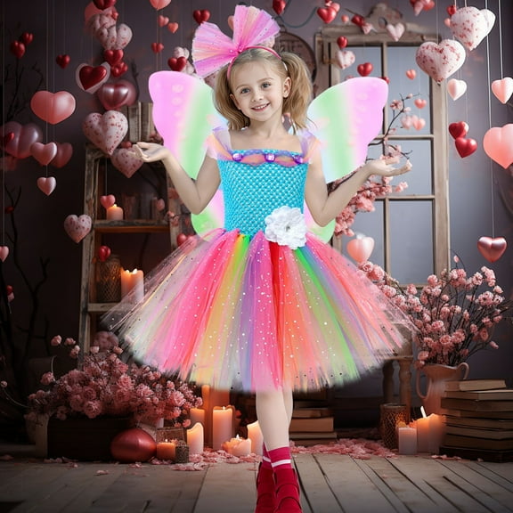 WERYOUNG Child Girls Dress Birthday Festival Performance Clothes Dress Sequin Mesh Dress Fairy Dance, 10-12 Years