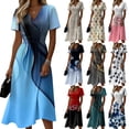 thumbnail image 4 of Minjewel Ladies Floral Casual Fashionable Short Sleeve V-Neck Dress for Spring Summer Women's Daily Casual Wear,Beige,2XL, 4 of 6