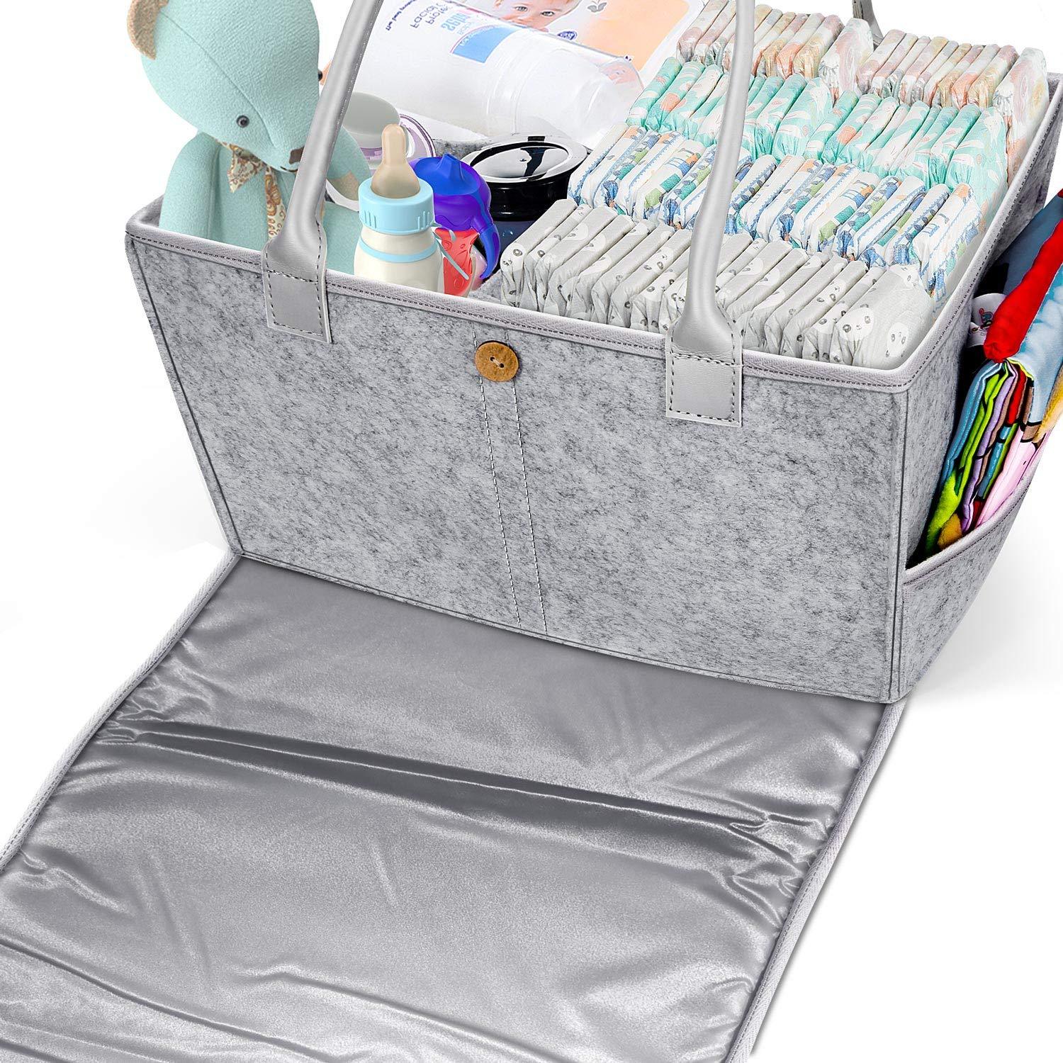 Gimars 2 in 1 Large Baby Caddy Organizer with Changing Pad, Portable Felt Nursery Storage Bin