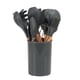 thumbnail image 1 of Juego de 11 utensilios de cocina de silicona resistentes al calor con mango de madera y cubo de almacenamiento para acampar, color gris oscuro, 1 of 12