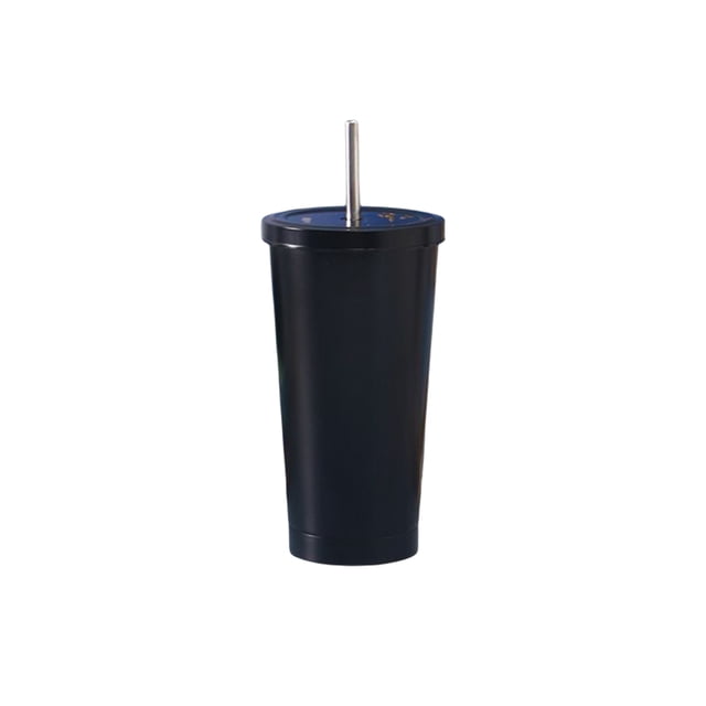 Cateissary Frasco de vacío de acero inoxidable, paja desmontable antideslizante, 500ml, reutilizable, lavable, para leche, café, agua, taza, suministros Cocina y Comedor Negro Cateissary HA073675-06B