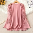thumbnail image 4 of Women's Oversize Tank Tops Casual Solid Large Hollow Out Lace Splice Long Sleeve V-neck Pink T-Shirts Blouses XL-4XL, 4 of 8