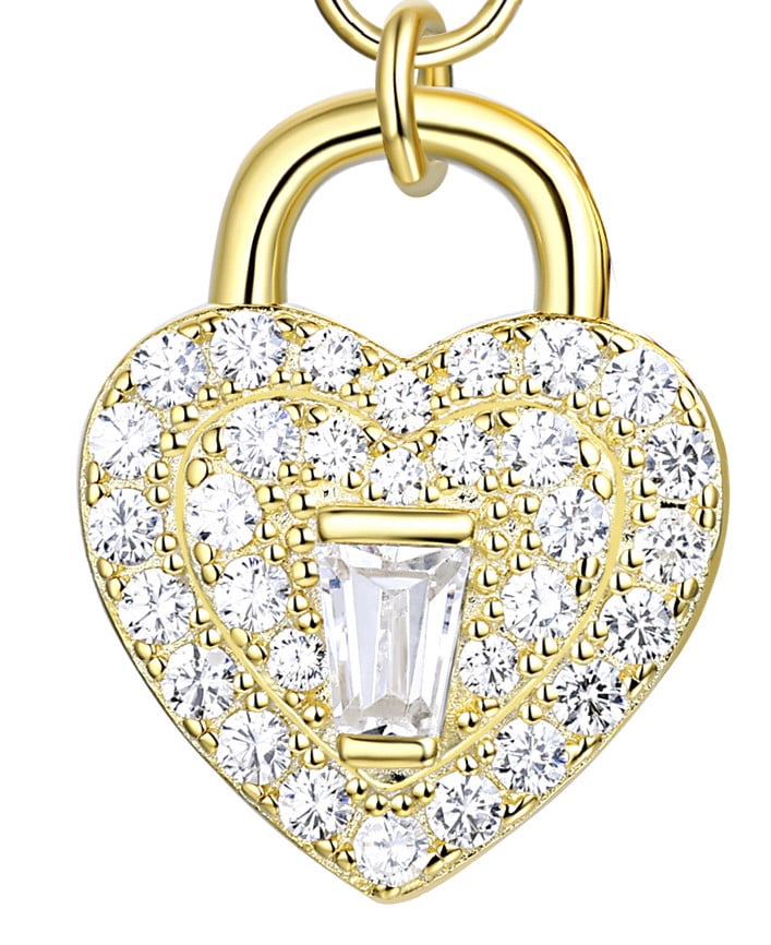 14KT Gold Flash Plated Heart Necklace with Simulated Diamonds Ladies Adult