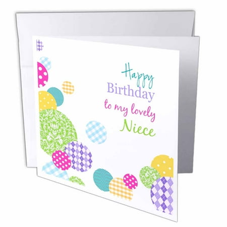 3dRose Happy Birthday my lovely Niece - modern colorful dots pattern on white, Greeting Cards, 6 x 6 inches, set of