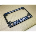 thumbnail image 4 of [Officially Licensed Product] - Motorcycle Domed Custom-Made Personalized Metal License Plate Frame with U.S. Navy Proud Parent & Eagle, Anchor Logo Design - Black, 4 of 7
