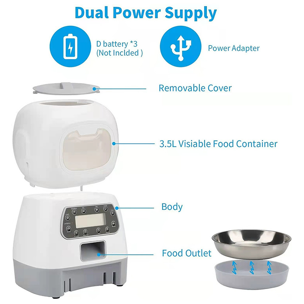 Smart Robot Automatic Pet Feeder for Cats & Dogs - 3.5L Dry Food Dispenser with Timed & Portion Control, Dual Power Supply, and Removable Stainless Steel Bowl