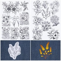 2 Sheets Flowers Mushroom Water Soluble Embroidery Patterns Stabilizers Plants Hand Sewing Stick and Stitch Transfers Fabric Wash Away Pre-Printed Self Adhesive for Bags Cloth Sewing Lovers diy