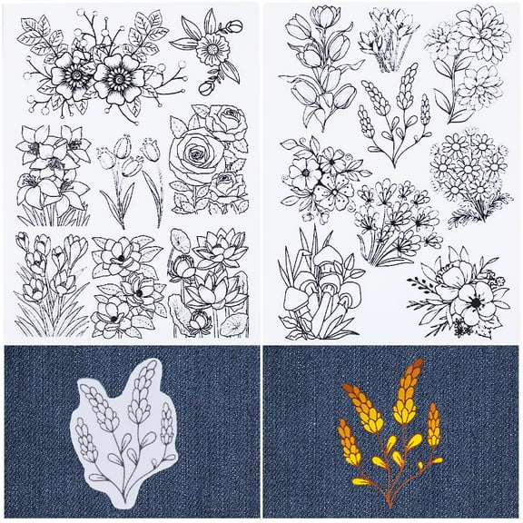 2 Sheets Flowers Mushroom Water Soluble Embroidery Patterns Stabilizers Plants Hand Sewing Stick and Stitch Transfers Fabric Wash Away Pre-Printed Self Adhesive for Bags Cloth Sewing Lovers diy