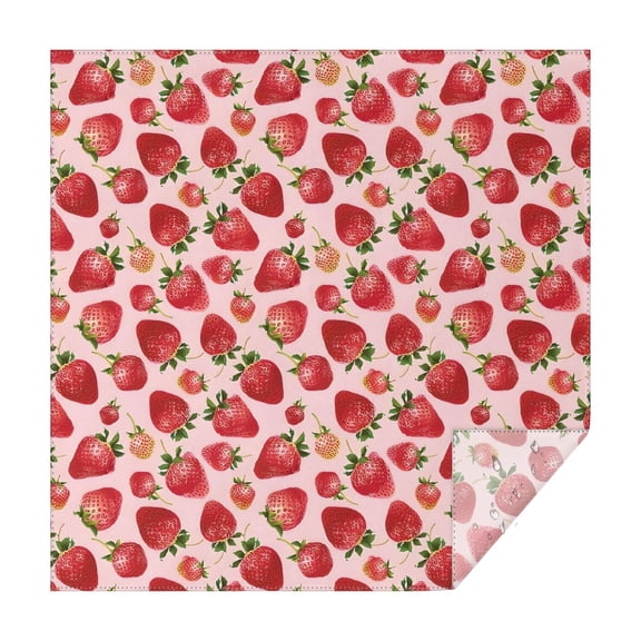 Red Strawberry Plants Fruit Pink Pattern Square Tablecloth,Waterproof Square Table Cover,Wipeable Spillproof Washable Table Cover for Home Kitchen Party Decor 42"X42"(107x107cm)