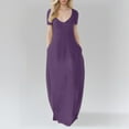 thumbnail image 2 of Summer Dresses For Women Solid Color V Neck Short Sleeve Casual Plus Size Maxi Dress Beachwear ,Purple,XXL, 2 of 4