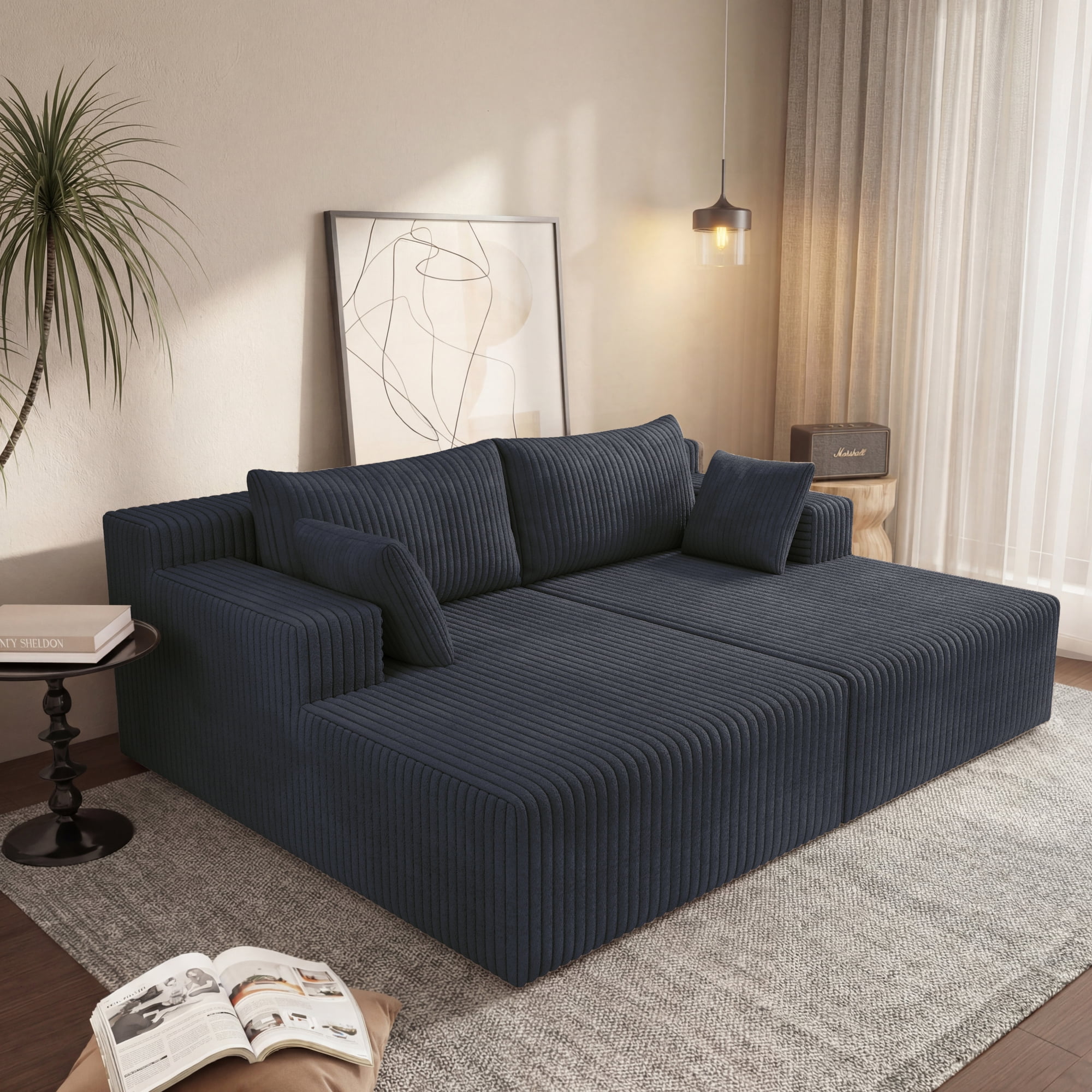 HOQBN 71" Oversized Double Chaise Lounges Indoor,Upholstered Corduroy Boneless Couch with 4 Pillows,Reading Lazy Cloud Plush Sofa Bed for Living Room, Bedroom,No Assembly,Antique Dark Gray