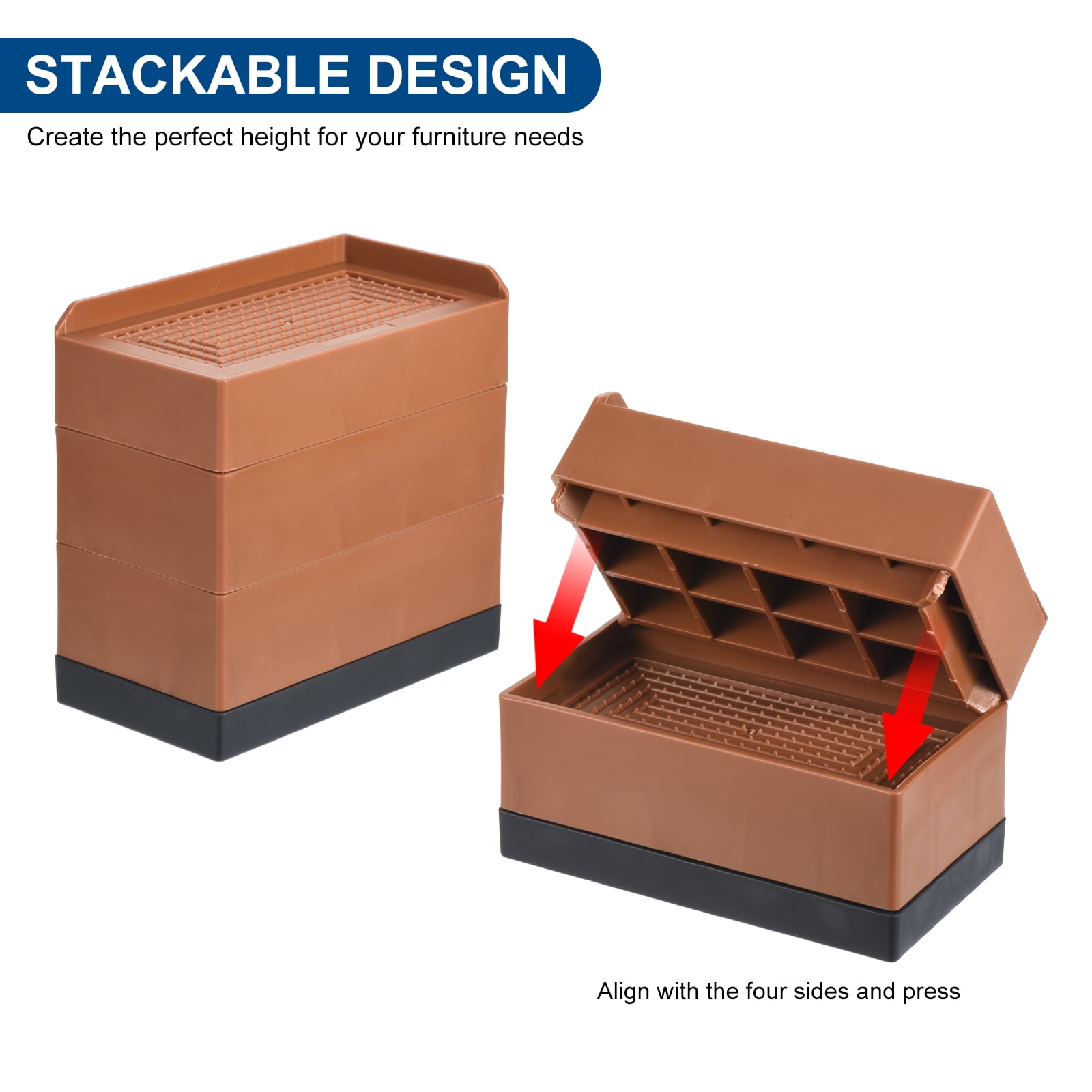 Unique Bargains Furniture Risers Bed Square Bed Risers Adjustable Couch Lifter Block Brown 4.5" x 2.4" x 3"