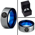 thumbnail image 4 of Tungsten Christian Catholic Cross Heart Shaped Band Ring 8mm Men Women Comfort Fit Blue Flat Cut Brushed Gray Polished, 4 of 4