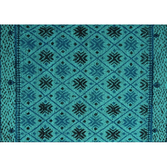 Ahgly Company Indoor Rectangle Abstract Turquoise Blue Modern Area Rugs, 2' x 3'