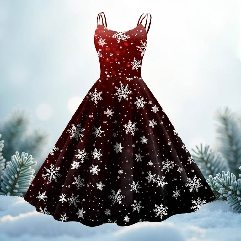 Christmas Plus Size Dresses for Women Xmas Cute Print Vintage