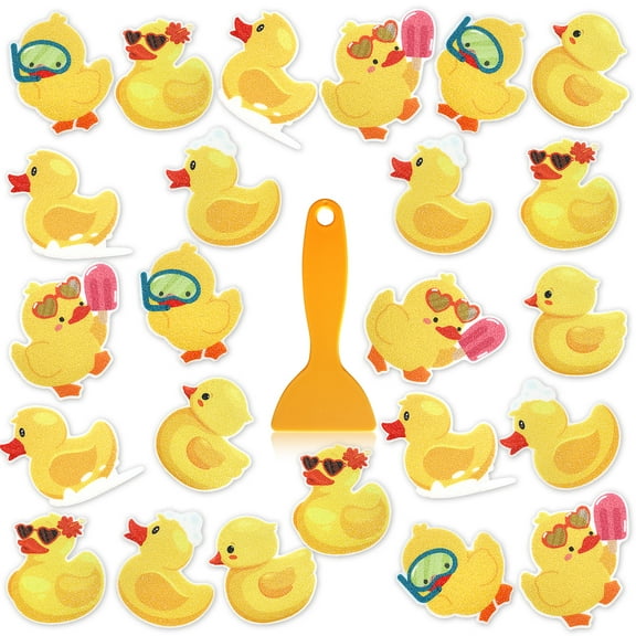24 pcs of cute and attractive duck-shaped anti-slip stickers, suitable for safety bathtubs, around swimming pools, shower floors, and staircases. The stickers are easy to use with a scraper