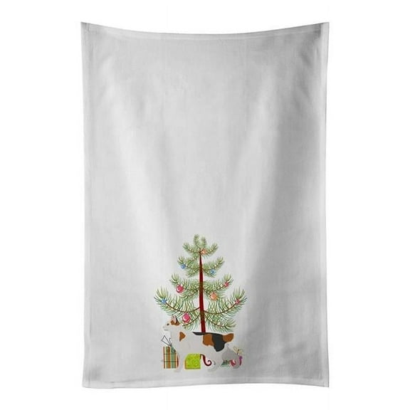 Carolines Treasures CK4639WTKT 28 x 19 in. Unisex Korean Bobtail Cat Merry Christmas White Dish Towels Kitchen Towel - Set of 2