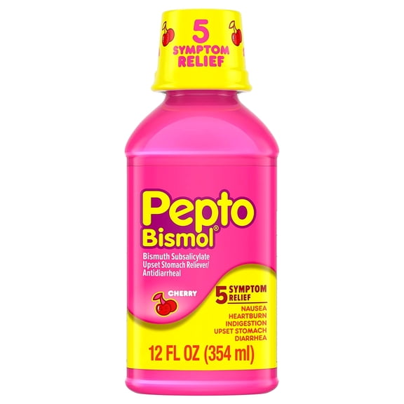 Pepto-Bismol Cherry Liquid 5 Symptom Relief, Including Upset Stomach 12 Oz