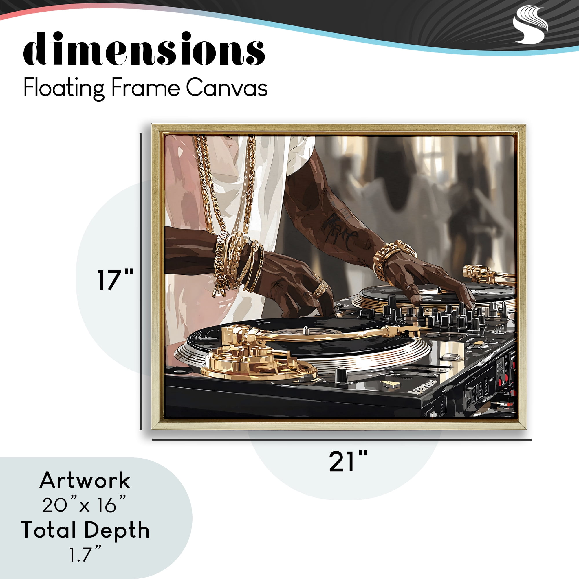 Stupell Industries Golden Sound DJ Turntables Gold Framed Floater Canvas Wall Art, design by Franklyn Gregory
