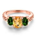thumbnail image 3 of Gem Stone King 18K Rose Gold Plated Silver Yellow Citrine and Green Chrome Diopside Filigree Style 3 Stone Ring for Women (2.35 Cttw, Oval 8X6MM and 6X4MM) (Size 5), 3 of 6