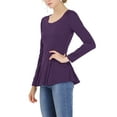 thumbnail image 4 of MODA NOVA Junior's Long Sleeves Scoop Neck Peplum Top Purple L, 4 of 5