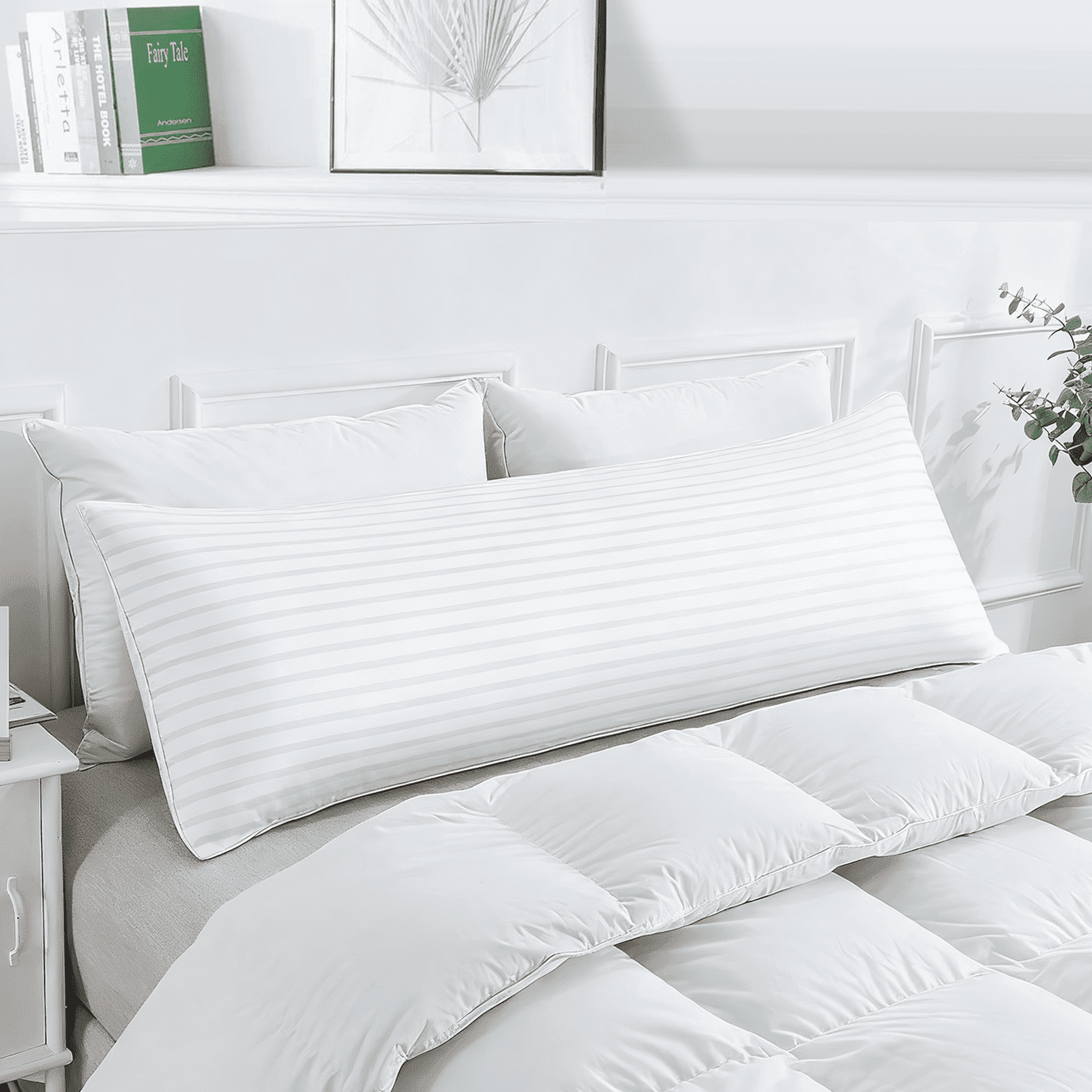 COOKEY Long Pillow 20"x54" Full Body Pillows for Adults, Soft Satin Stripe Cover, Supports Spine Alignment for Side Sleepers, Body Pillow for Pregnancy & Sciatica Relief