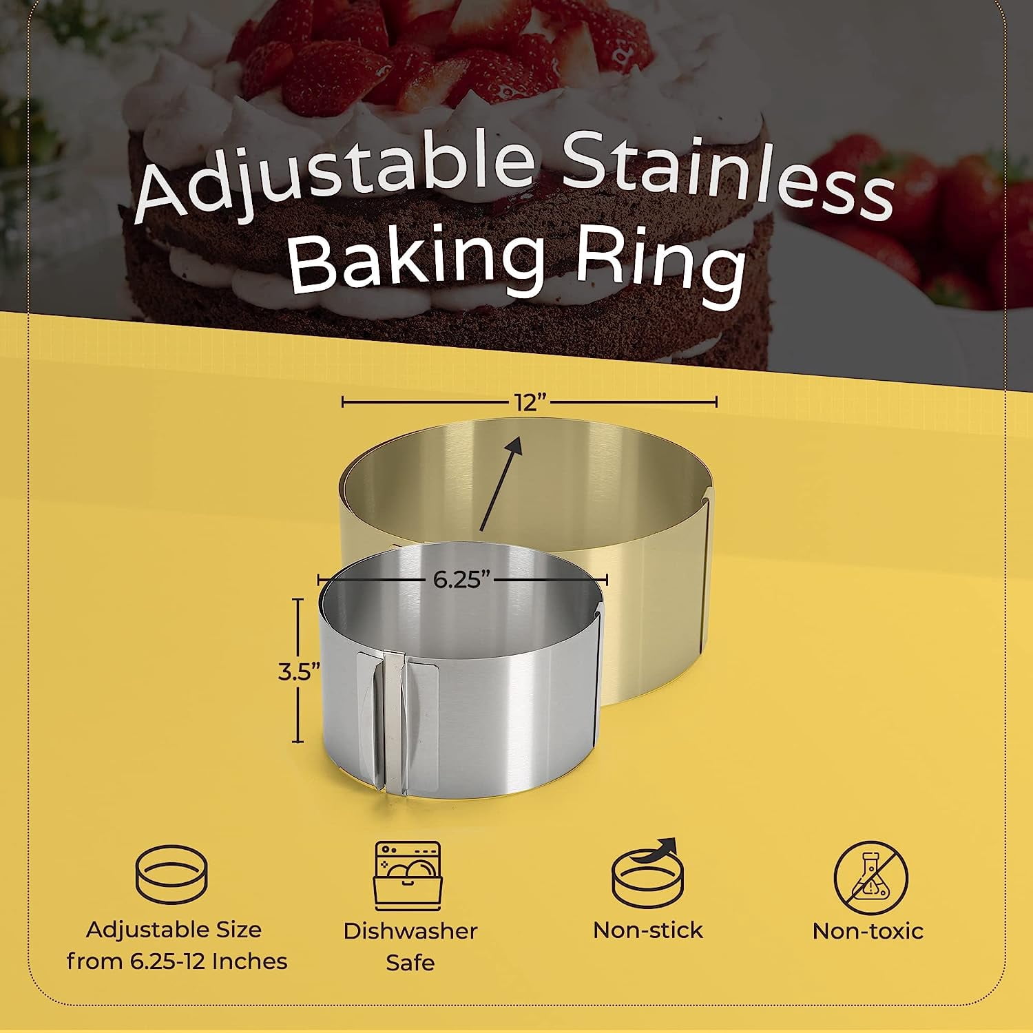 Multipurpose Round Steel Ring, Adjustable Cake Mold Ring for Baking, Premium Quality Functional Baking Gifts, 1 Ring 6.25-12 Inches