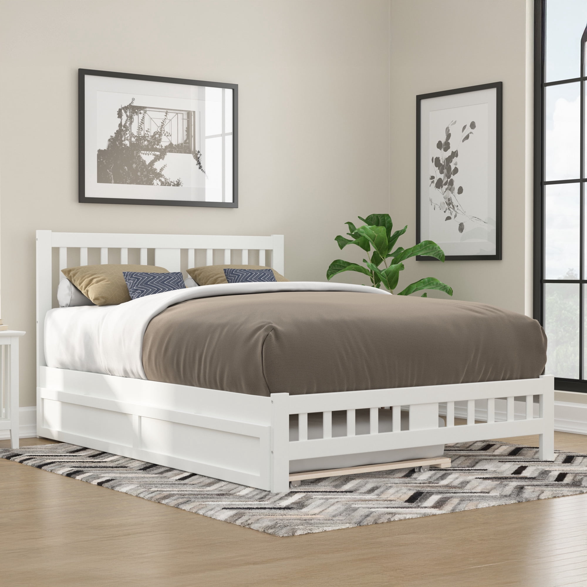 AFI Tahoe Queen Wood Platform Bed with Headboard Footboard & Twin XL Trundle, White