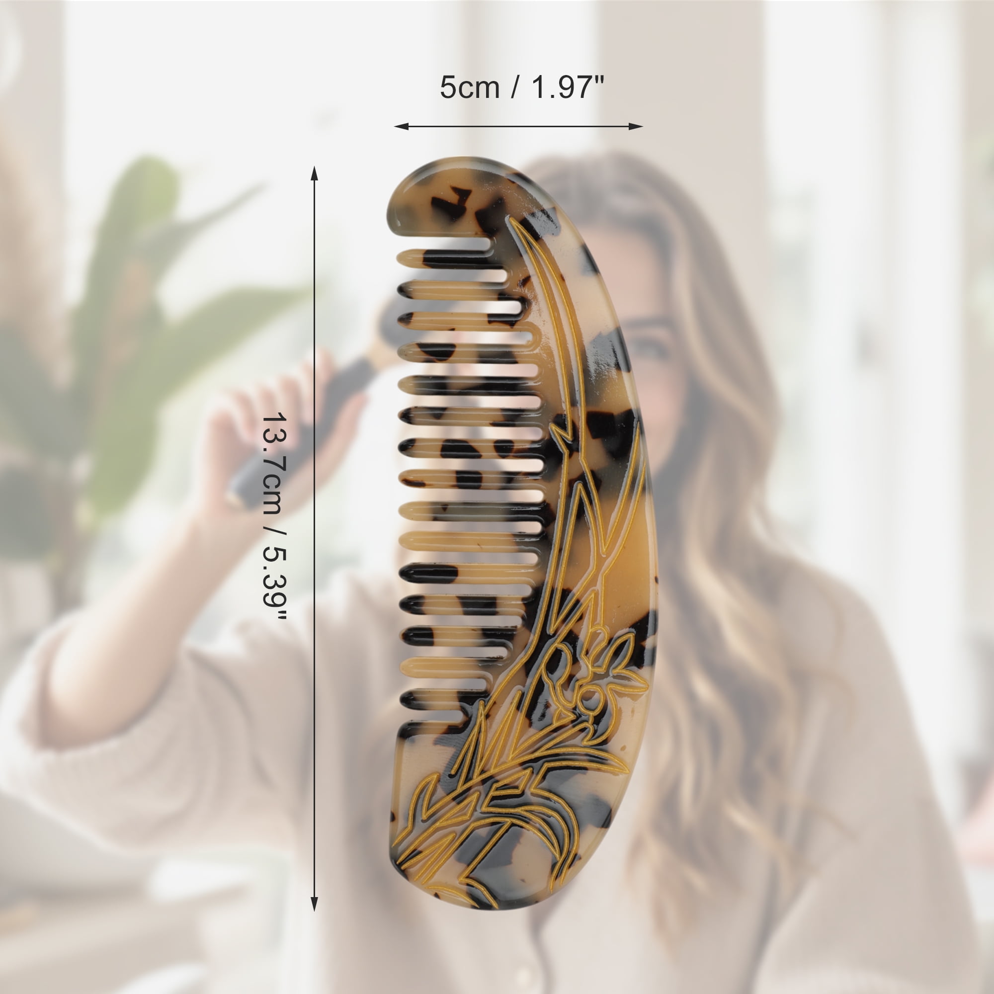 Unique Bargains 1 Pc Floral Half Round Hair Comb for All Hair Types Styles Beige, Black