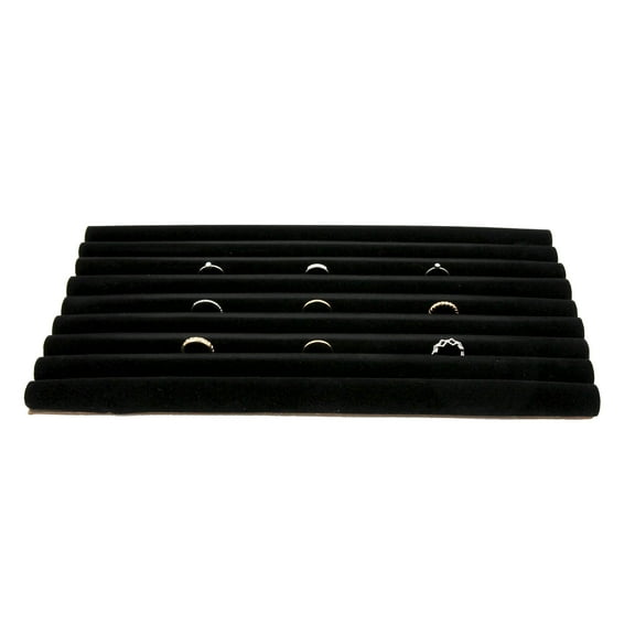 SSWBasics Large Black Velvet Ring Display Tray Organizer - 14-1/4"L x 7-1/2"W  - Continuous