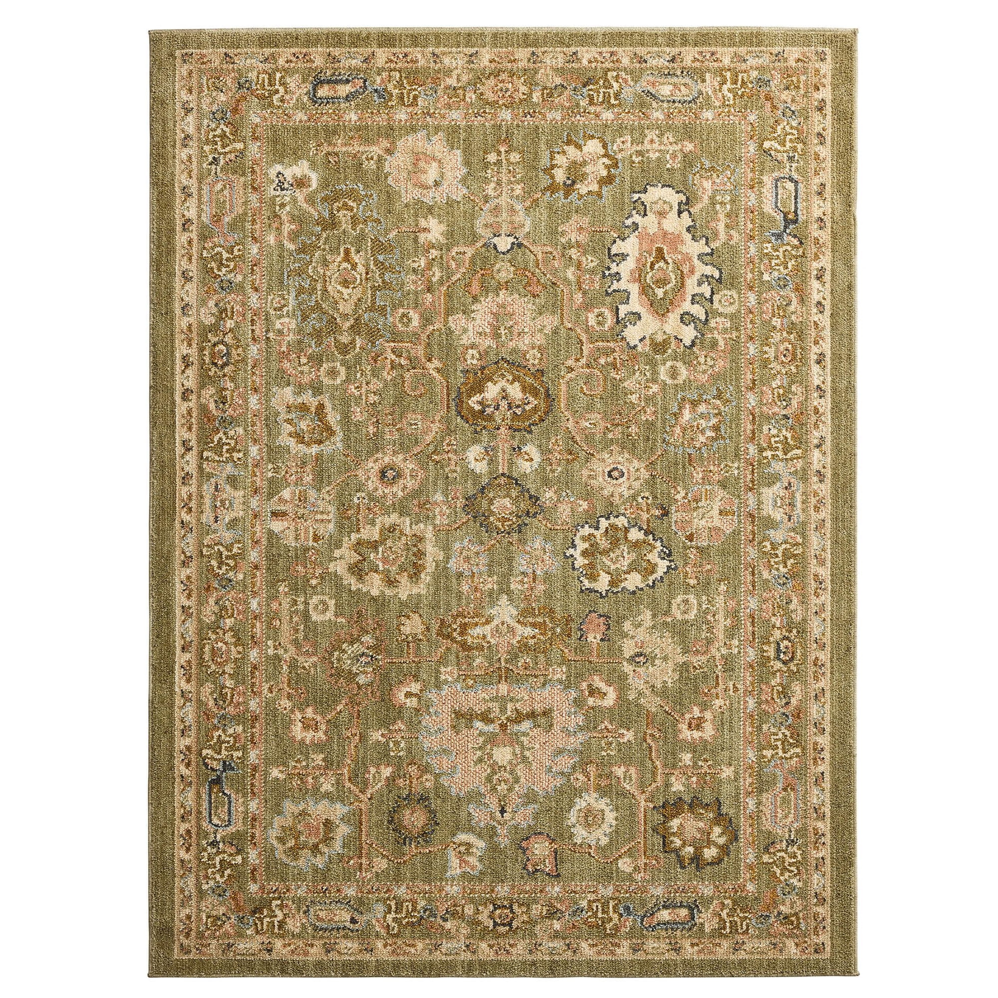 Better Homes & Gardens Modern Oushak Indoor Area Rug, Low Pile, Stain and Fade Resistant, Green, 7 ft 10 in x 10 ft