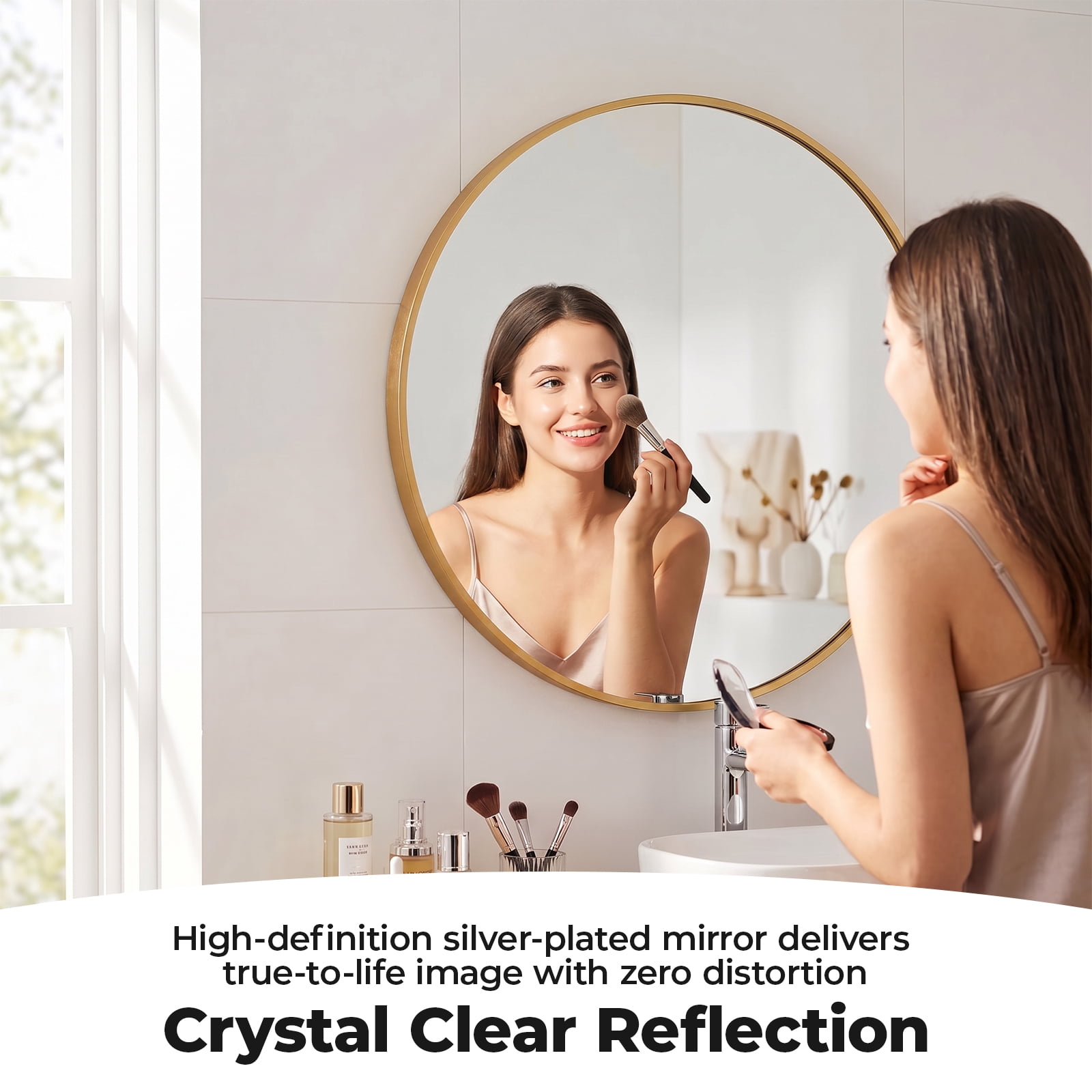 Alvantor Shatterproof HD Bathroom Mirror in Gold Black for Entryway and Bedroom, 20/24/30 inch