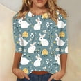 thumbnail image 2 of WZXFASHION Chemises de Pâques pour Femmes Manches 3/4 Col Rond Été Costumes Mignons Vacances Tenue de Pâques jusqu'à 50 % de Réduction T-shirt à Manches Longues pour Femmes, 2 of 4