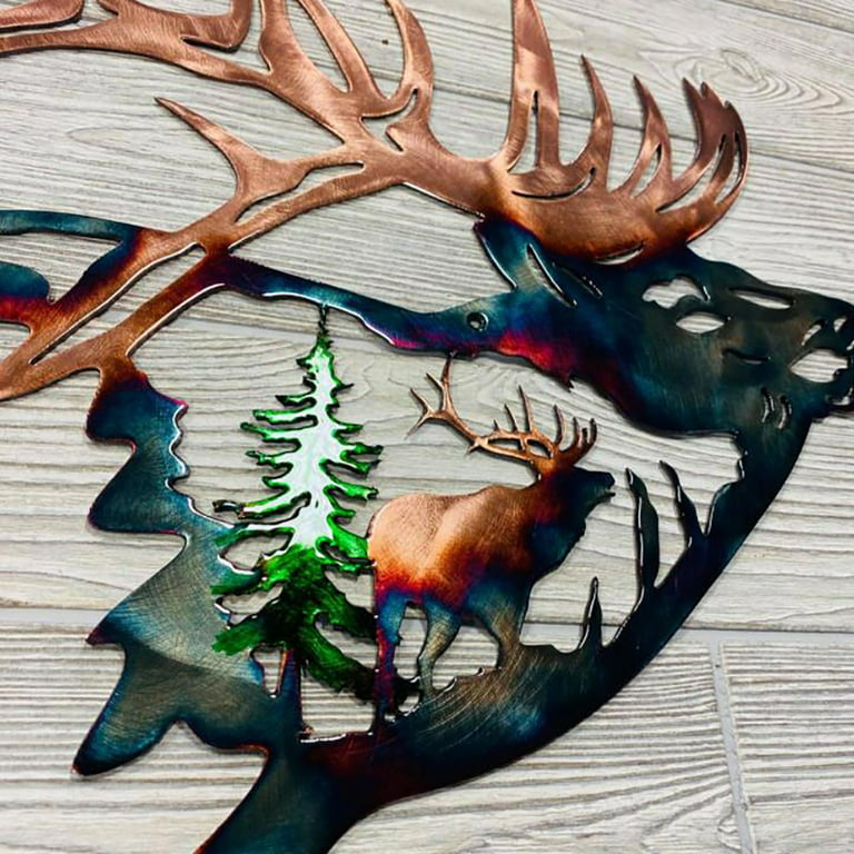 OAVQHLG3B Metal Wall Art Decor Collections, Strange Elk Deer Hunting &  Trout Fishing Scene Artist's Home Decoration Sculpture for Living Room  Bedroom Bathroom Decoration 