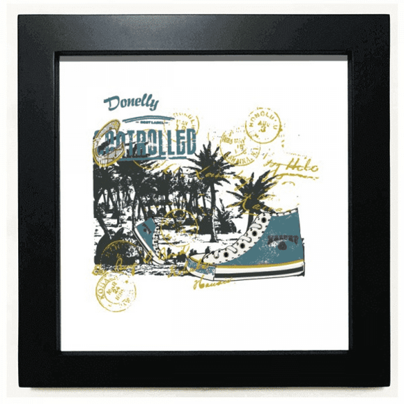 Canvas Shoes Coconut Tree Illustration Black Square Frame Picture Wall Tabletop