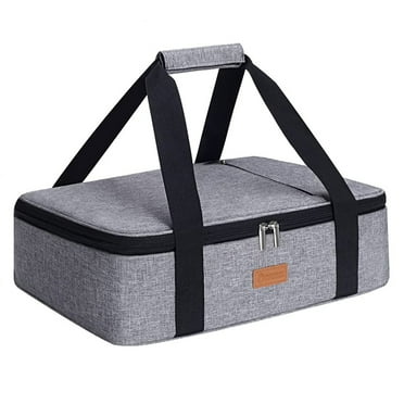 Double Casserole Carrier for Hot or Cold Food,Expandable Insulated Bag,Perfect Lasagna Holder Tote for Potlucks, Picnics,Beaches,Traveling or Gifts,Fits 9“x13” Baking Dish,Gray (1PC)