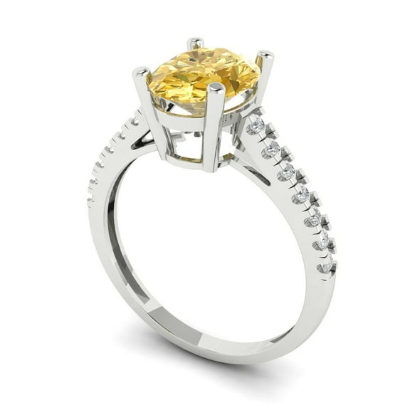 2.21 ct Oval Cut Yellow Moissanite Solitaire with Accents Engagement Ring for Women in 14K White Gold