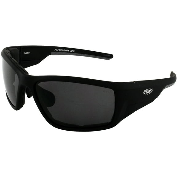 Global Vision Eyewear Kinetic Foam Padded Motorcycle Safety Sunglasses Soft Touch Black Frames with Smoke Lenses