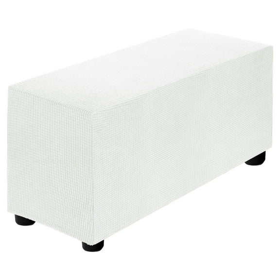 Stretch Ottoman Cover Rectangular Fit Length 33"-40", Medium, White