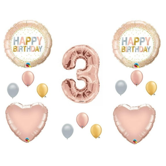 Rose Gold 3rd Birthday Party Balloons Decoration Supplies Dots Third