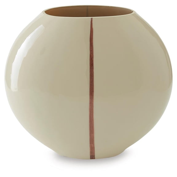 Signature Design by Ashley Sheabourne 9.38" Glass Vase, Cream with Copper Accent