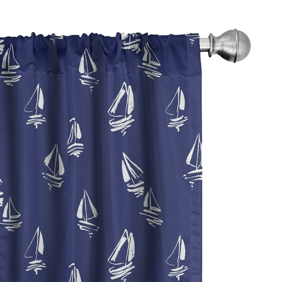 Ambesonne Navy Blue Curtains, Sailing Yacht Doodle, Pair of 28"x84", Dark Blue White
