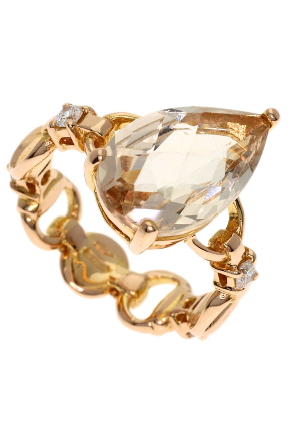 Pre-Owned Gucci White Topaz Diamond Ring, Size #8, 18K Pink Gold, Women's (GUCCI)