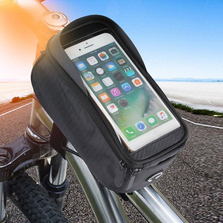 Black Universal Bicycle Bag Waterproof Cycling Bike Frame Phone Bag For 4"-6" Phone by