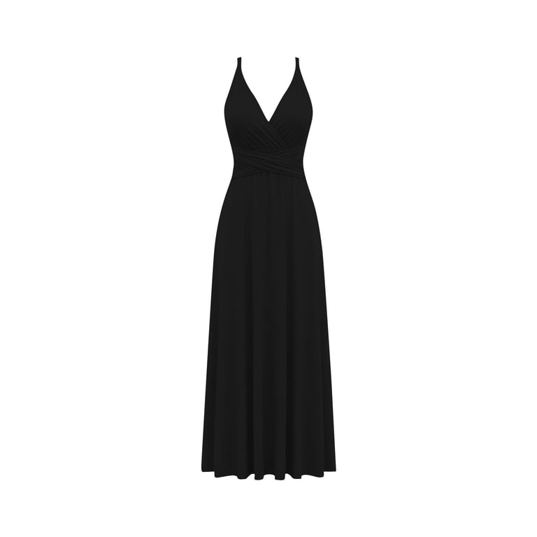 black halter fit and flare dress MILLE Isla Dress in Black Linen