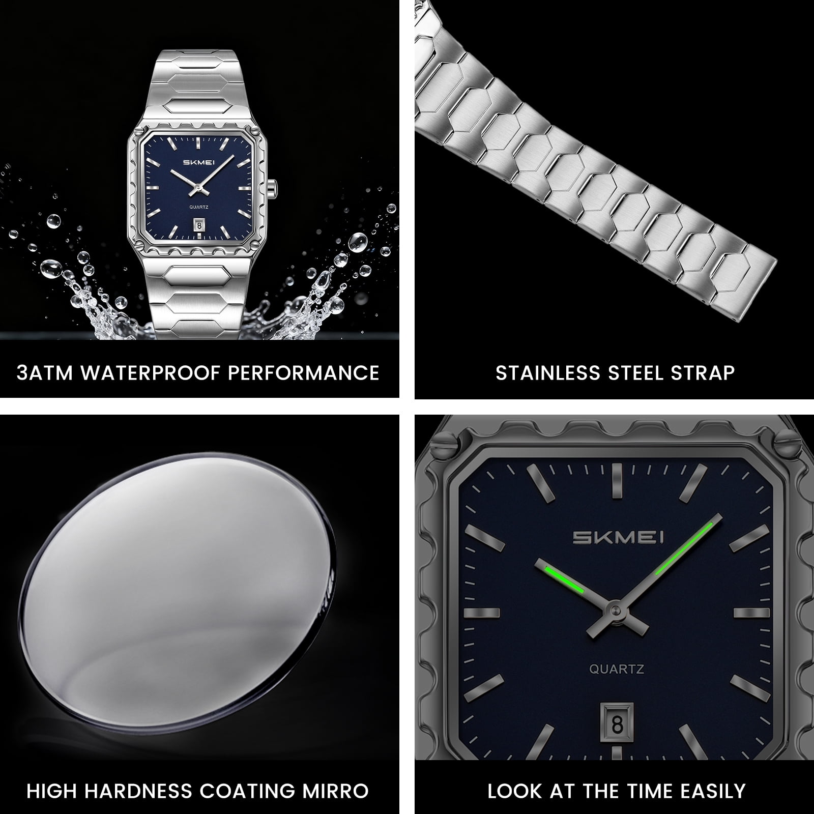 SKMEI Watches for Men Fashion Business Mens Watch Analog Quartz Big Face Luxury Classic Stainless Steel Waterproof Luminous Wristwatch