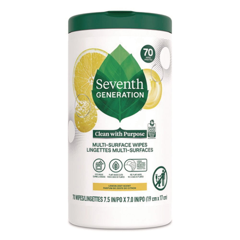 Seventh Generation Multi-Surface Wipes - Lemon Scent - 6 Pack of 70 Count Canisters