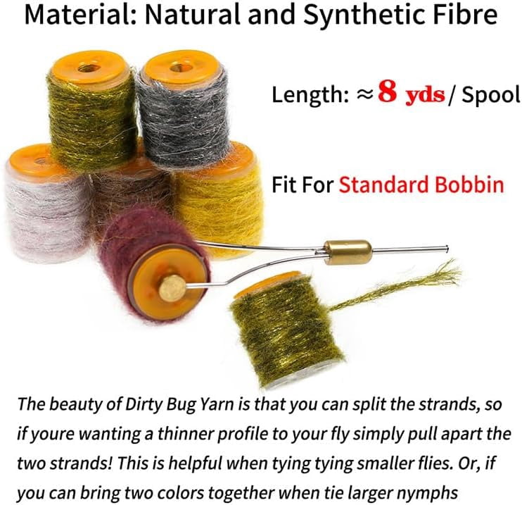 Zaoz Pack of 5 Fishing Fly Tying Material Dirty Bug Yarn Mottled Dubbing Rope Line for Tying Shrimps Nymphs Caddis Flies A418