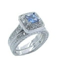 thumbnail image 2 of Women's 2.50 ct Halo Sapphire Blue Cz Sterling Silver Rhodium Plated Wedding Ring Set, 2 of 5